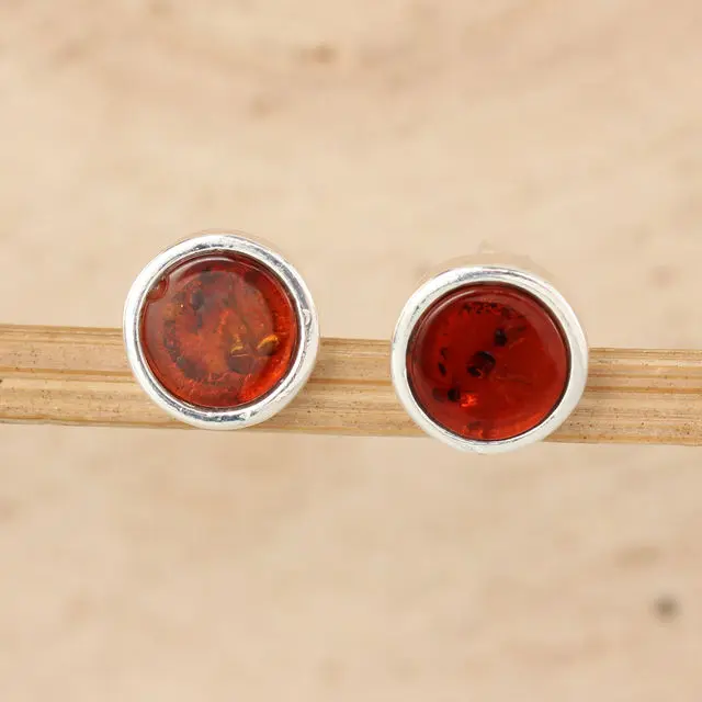 Honey Baltic Amber Sterling Silver Stud Earrings