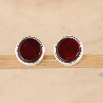 Cherry Baltic Amber Round Sterling Silver Stud Earrings Cherry Baltic Amber Round Sterling Silver Stud Earrings