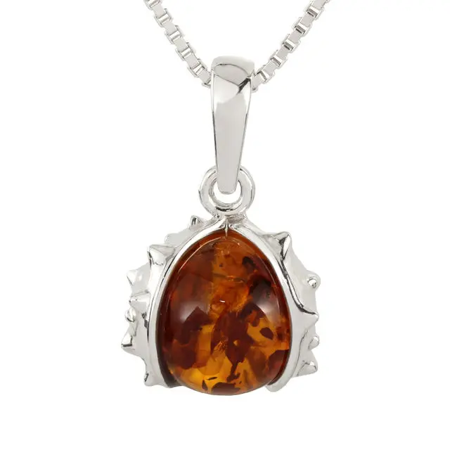 Honey Baltic Amber Conker Sterling SIlver Pendant