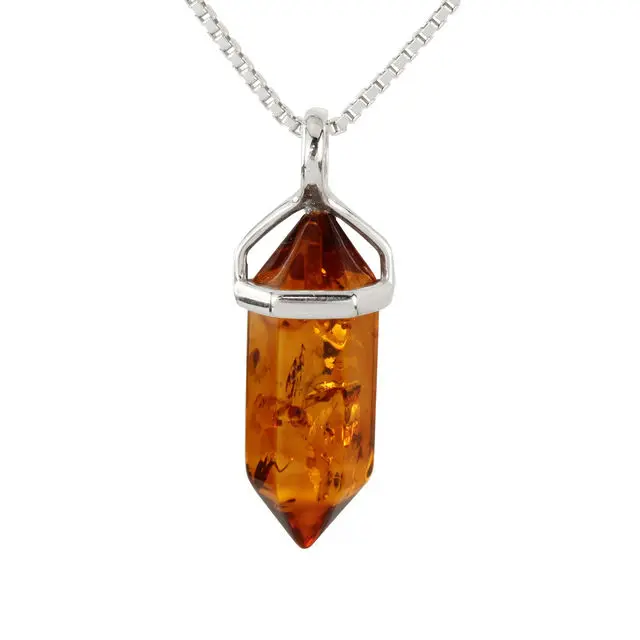 Honey Baltic Amber Crystal Sterling Silver Pendant