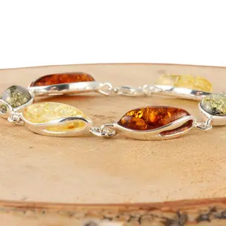 Marquise Shaped Multicoloured Baltic Amber Bracelet