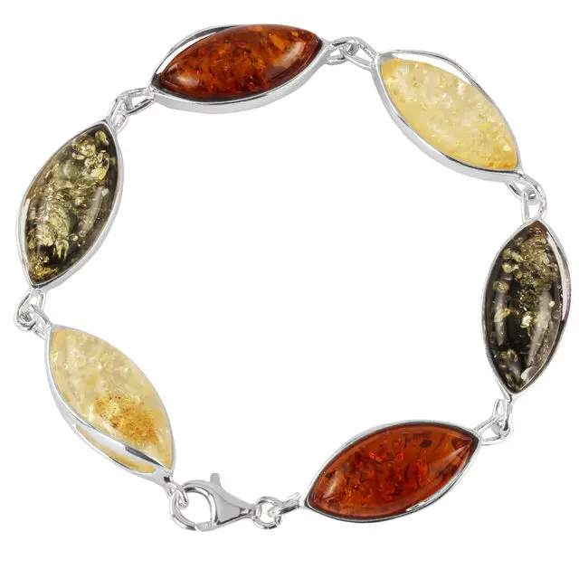Multicoloured Baltic Amber Bracelet Sterling Silver