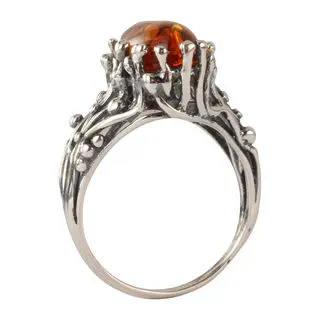 Large Sterling Silver Baltic Amber Ring