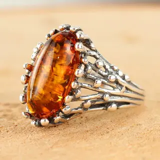Molten Cascade Design Sterling Silver Honey Baltic Amber Ring