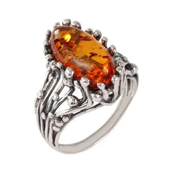 Large Baltic Amber Cascade Sterling Silver Ring Large Baltic Amber Cascade Sterling Silver Ring