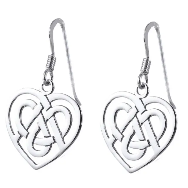 Celtic Heart Sterling Silver Drop Earrings