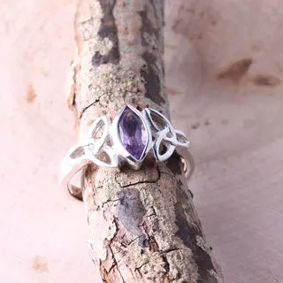 Purple Amethyst Set Sterling Silver Celtic Ring