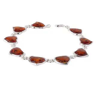 Sterling Silver Heart Bracelet Set With Honey Baltic Amber