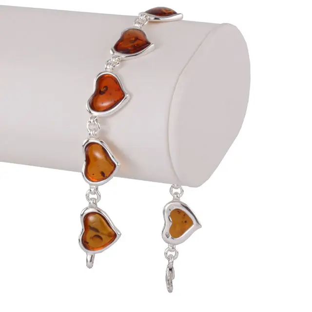 Honey Baltic Amber Hearts Sterling Silver Bracelet