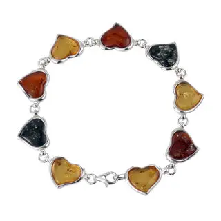 Multi Hearts Sterling Silver Baltic Amber Bracelet