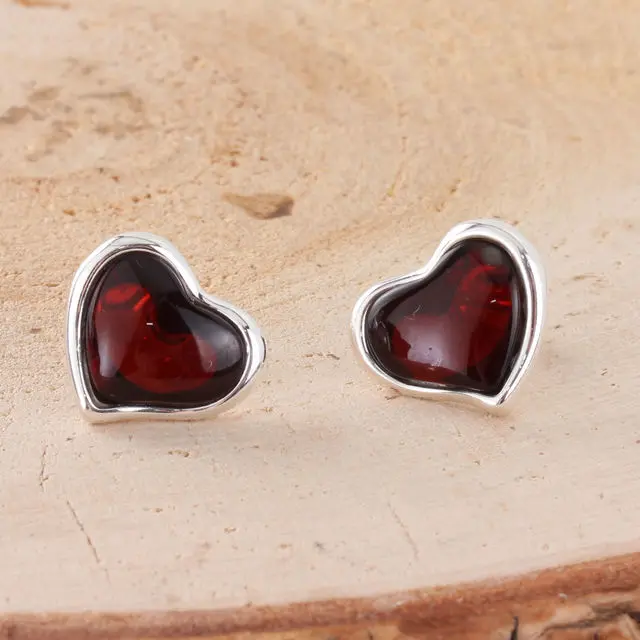 Cherry Baltic Amber Heart Stud Earrings