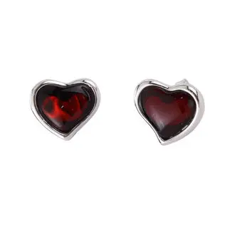 Cherry Baltic Amber Heart Stud Earrings Sterling Silver Cherry Baltic Amber Heart Stud Earrings Sterling Silver