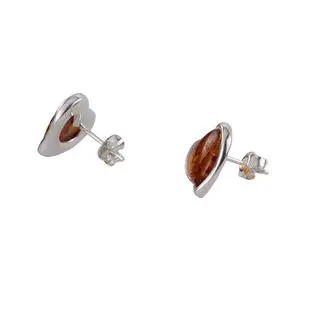 Honey Baltic Amber Heart Sterling Silver Earrings