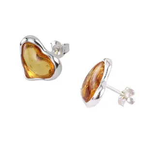 Heart Shaped Lemon Baltic Amber Sterling Silver Earrings