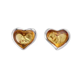 Lemon Baltic Amber Heart Sterling Silver Stud Earrings