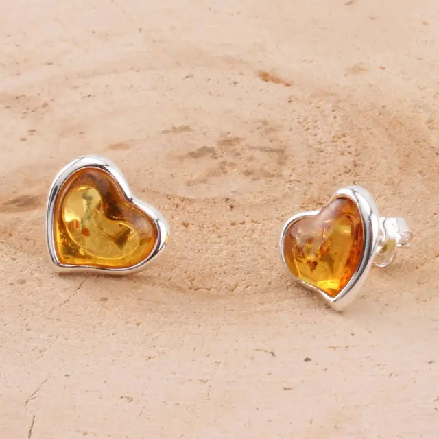 Lemon Baltic Amber Heart Studs