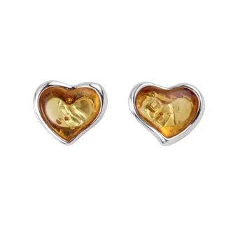Lemon Baltic Amber Heart Shaped Sterling Silver Stud Earrings Lemon Baltic Amber Heart Shaped Sterling Silver Stud Earrings