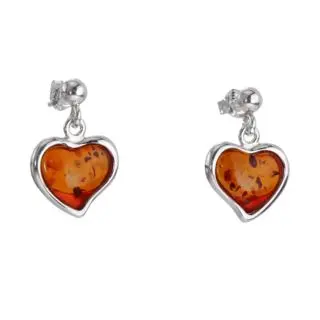 Heart Drop Earrings Set With Honey Amber