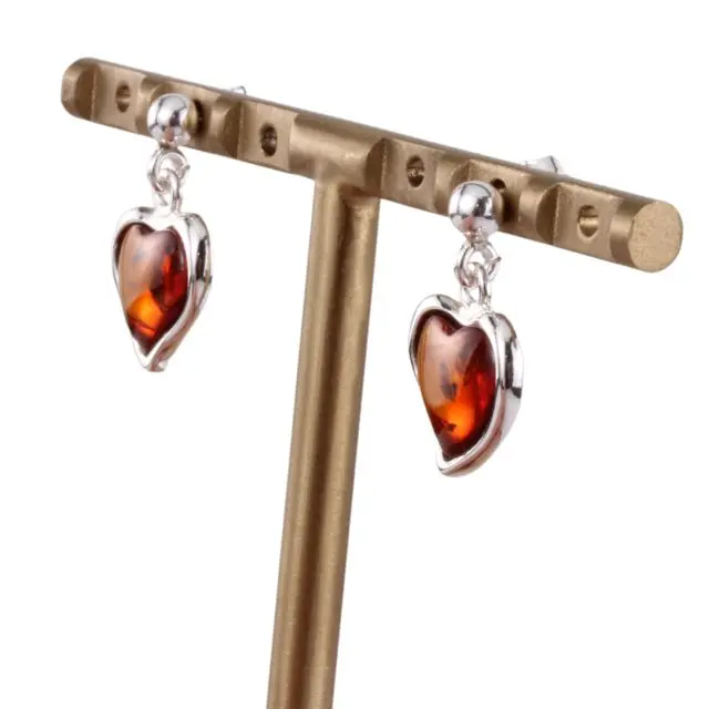 Heart Shaped Honey Baltic Amber Drop Earrings