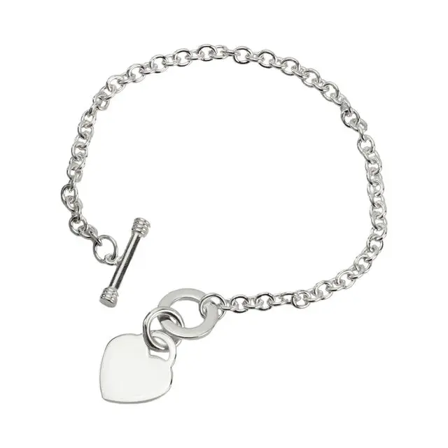 Solid Sterling Silver Heart Tag Bracelet