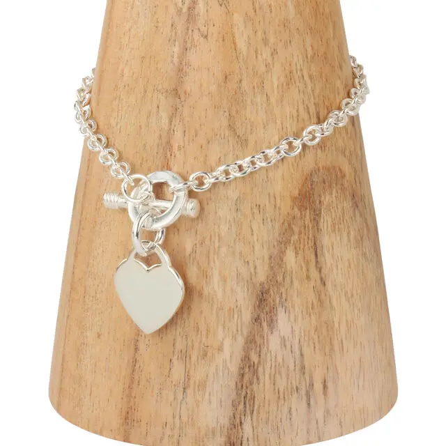 T-Bar Sterling Silver Bracelet With Heart Charm