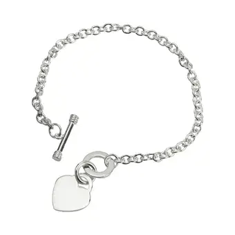 Lightweight Ladies Sterling Silver Heart Charm T-bar Bracelet Lightweight Ladies Sterling Silver Heart Charm T-bar Bracelet