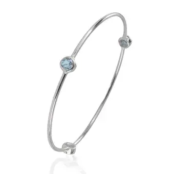 Blue Topaz Triple Set Sterling Silver Bangle 