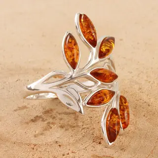 Honey Baltic Amber Leaves Ring