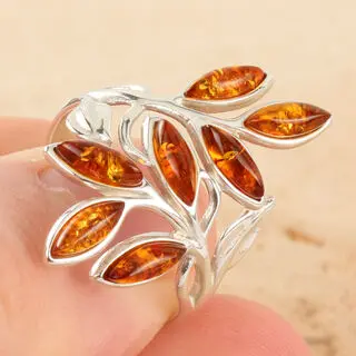 Long Statement Sterling Silver Baltic Amber Ring