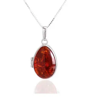 Cognac Baltic Amber Sterling Silver Locket