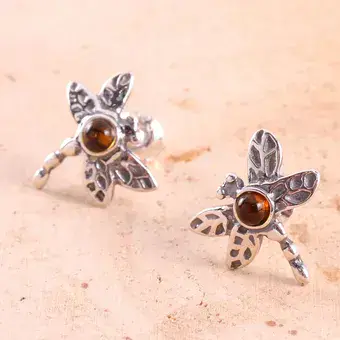 Small Dragonfly Baltic Amber Oxidised Stud Earrings Small Dragonfly Baltic Amber Oxidised Stud Earrings