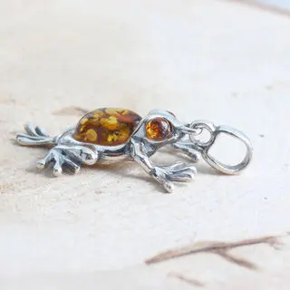 Honey Baltic Amber Sterling Silver Tree Frog Pendant