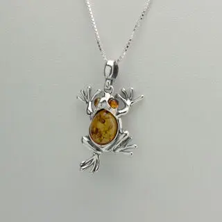 Sterling Silver Baltic Amber Tree Frog Pendant