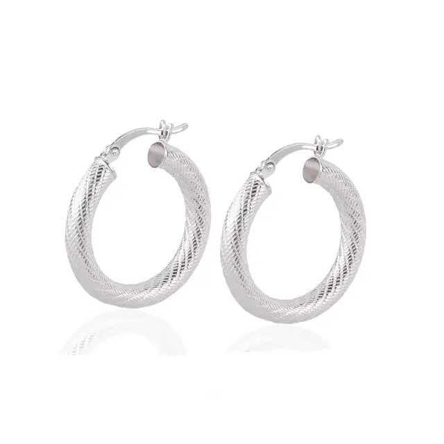 25mm Creole Hoop Sterling Silver Patterned Earrings