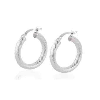 25mm Hoop Earrings Patterned Design Sterling Silver  25mm Hoop Earrings Patterned Design Sterling Silver