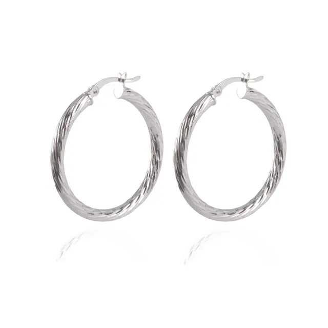 Sterling Silver Ladies Diamond Cut 30mm Hoop Earrings
