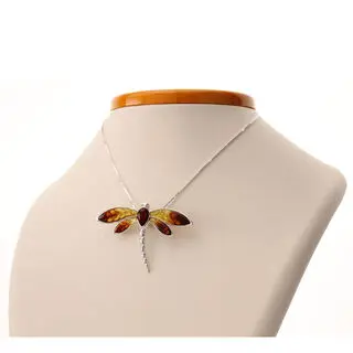 Sunset Baltic Amber Dragonfly Pendant