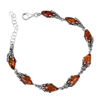 Honey Baltic Amber Cascade Sterling Silver Adjustable Bracelet Honey Baltic Amber Cascade Sterling Silver Adjustable Bracelet