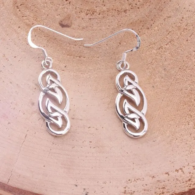 Long Sterling Silver Drop Celtic Earrings