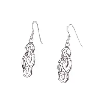 Long Celtic Sterling Silver Drop Earrings
