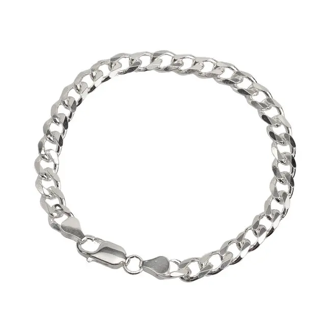 Men's Sterling Silver 7mm Wide Curb Bracelet 