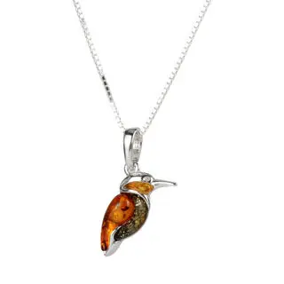 Small Baltic Amber Kingfisher Pendant with 925 Sterling Silver Box Chain