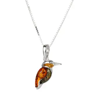 Multicoloured Baltic Amber Small Kingfisher Sterling Silver Pendant