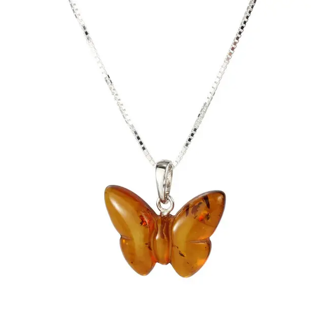 Honey Baltic Amber Sterling Silver Butterfly Pendant