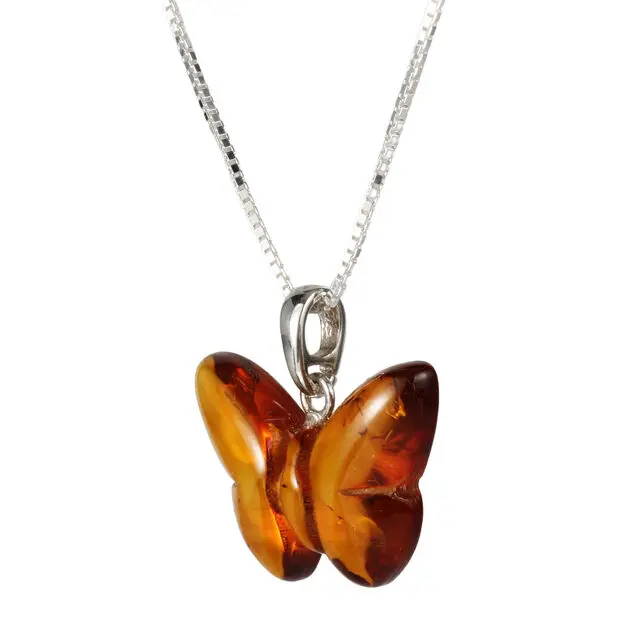 Sterling Silver Butterfly Honey Baltic Amber Pendant