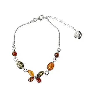 Multicoloured Baltic Amber 925 Sterling Silver Butterfly Bracelet