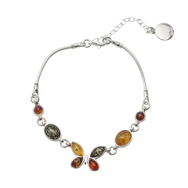 Multicoloured Baltic Amber Adjustable Butterfly Ladies Bracelet