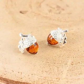 Baltic Amber Sterling Silver Acorn Earrings