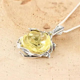 Sterling Silver Rose Lemon Baltic Amber Pendant