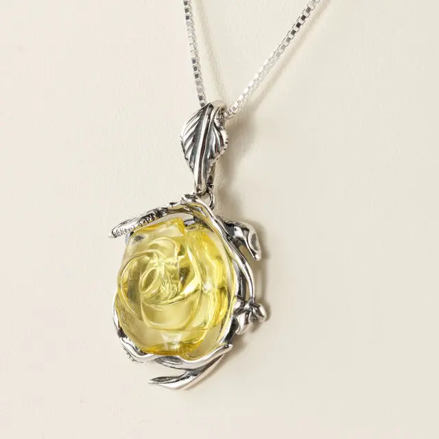 Lemon Baltic Amber Rose Pendant